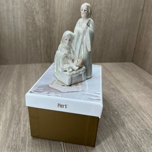 Pier 1 Holy Family Nativity Figurine Iridescent Glazed Porcelain Christmas Decor - Picture 2 of 12